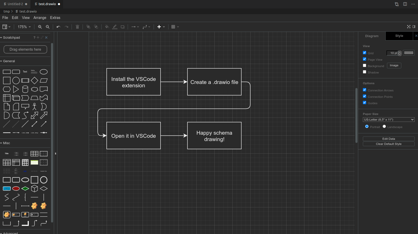 A screenshot of the "Draw.io Integration" VS Code plugin interface