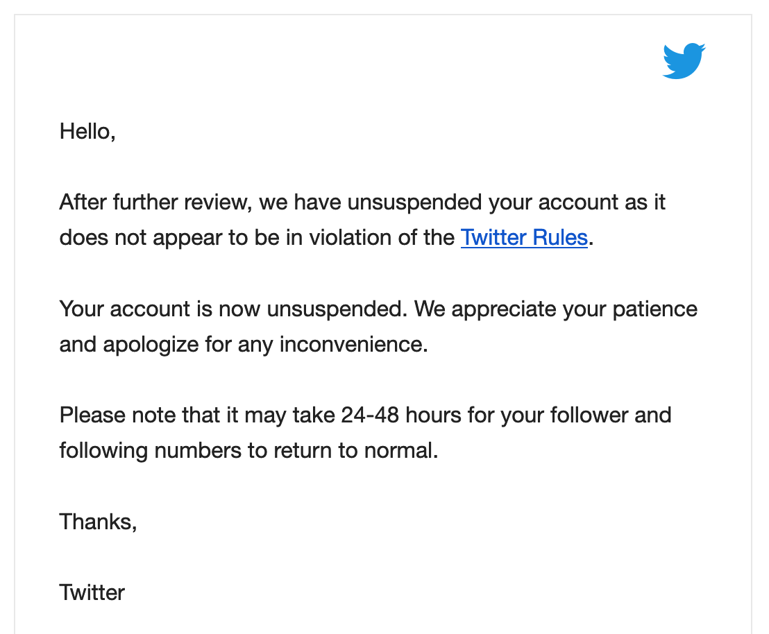 Getting banned from Twitter for no reason