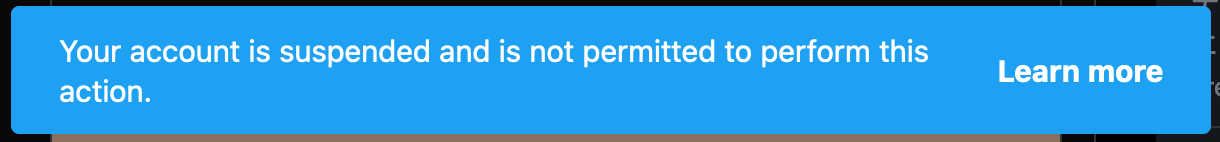 A notification on Twitter saying "Your account is suspended"